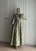 Çiçek Jakar Elbise - Yeşil