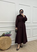Gofre elbise - Bordo