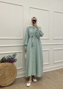 Gofre elbise- Mint yeşili