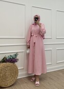 Gofre elbise - Pembe