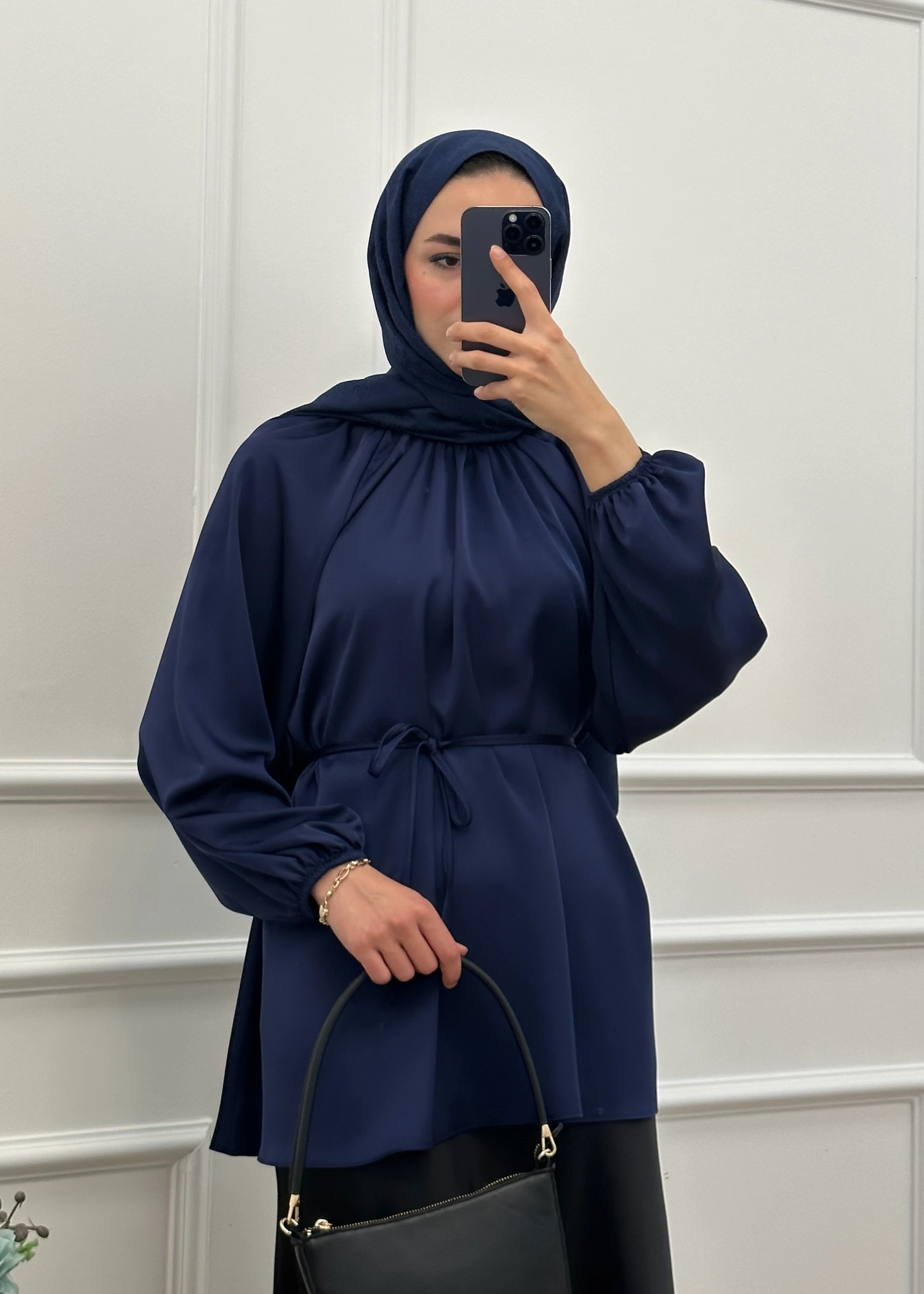 015 - Saten Tunik | Lacivert